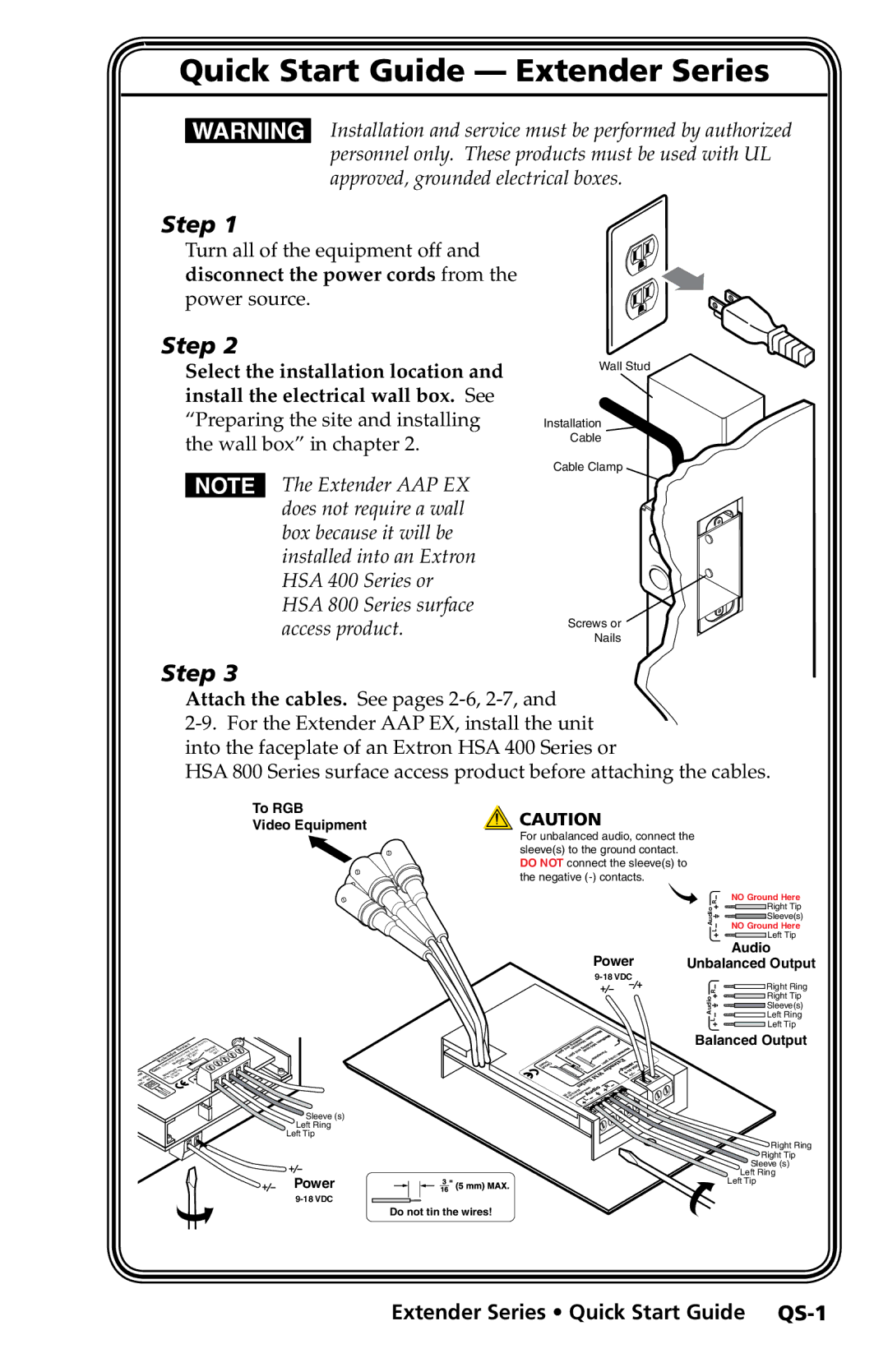 Extron electronic manual Quick Start Guide Extender Series, Power 