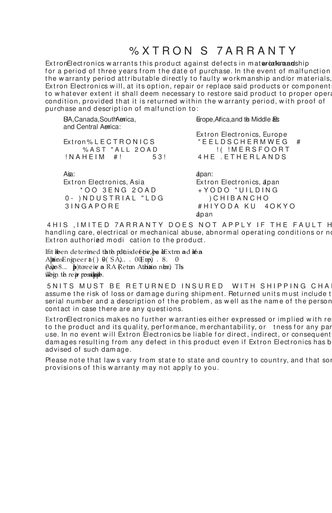 Extron electronic Extender Series manual Extron’s Warranty, Central America 