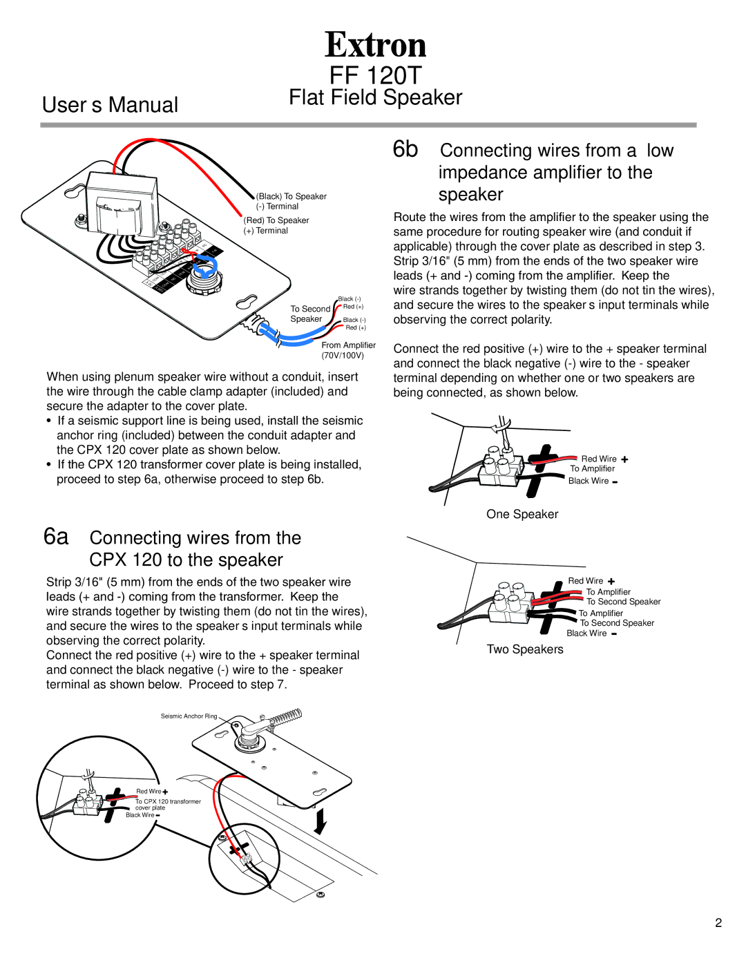 Extron electronic FF 120T user manual 6a Connecting wires from the CPX 120 to the speaker 