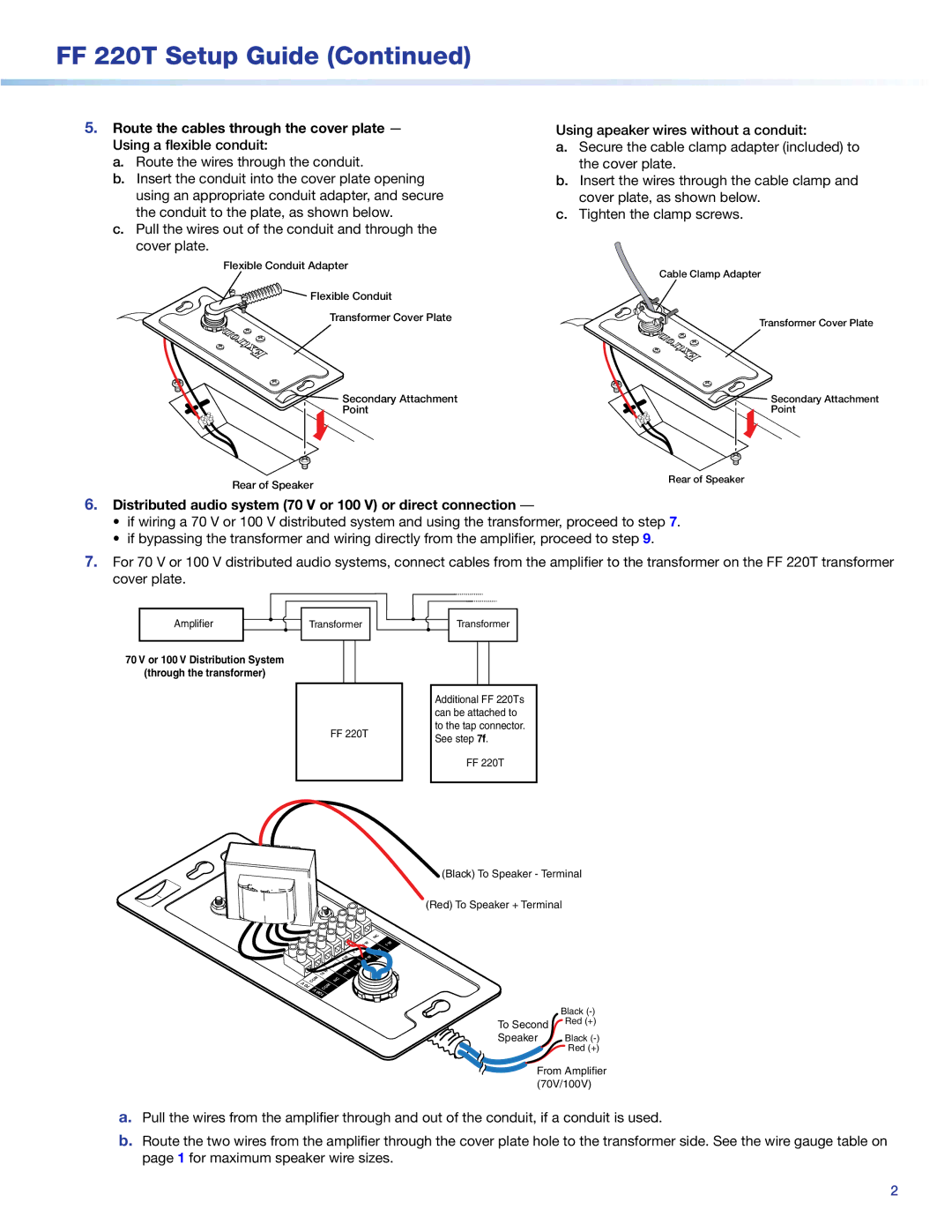 Extron electronic FF 220T setup guide Distributed audio system 70 V or 100 V or direct connection 