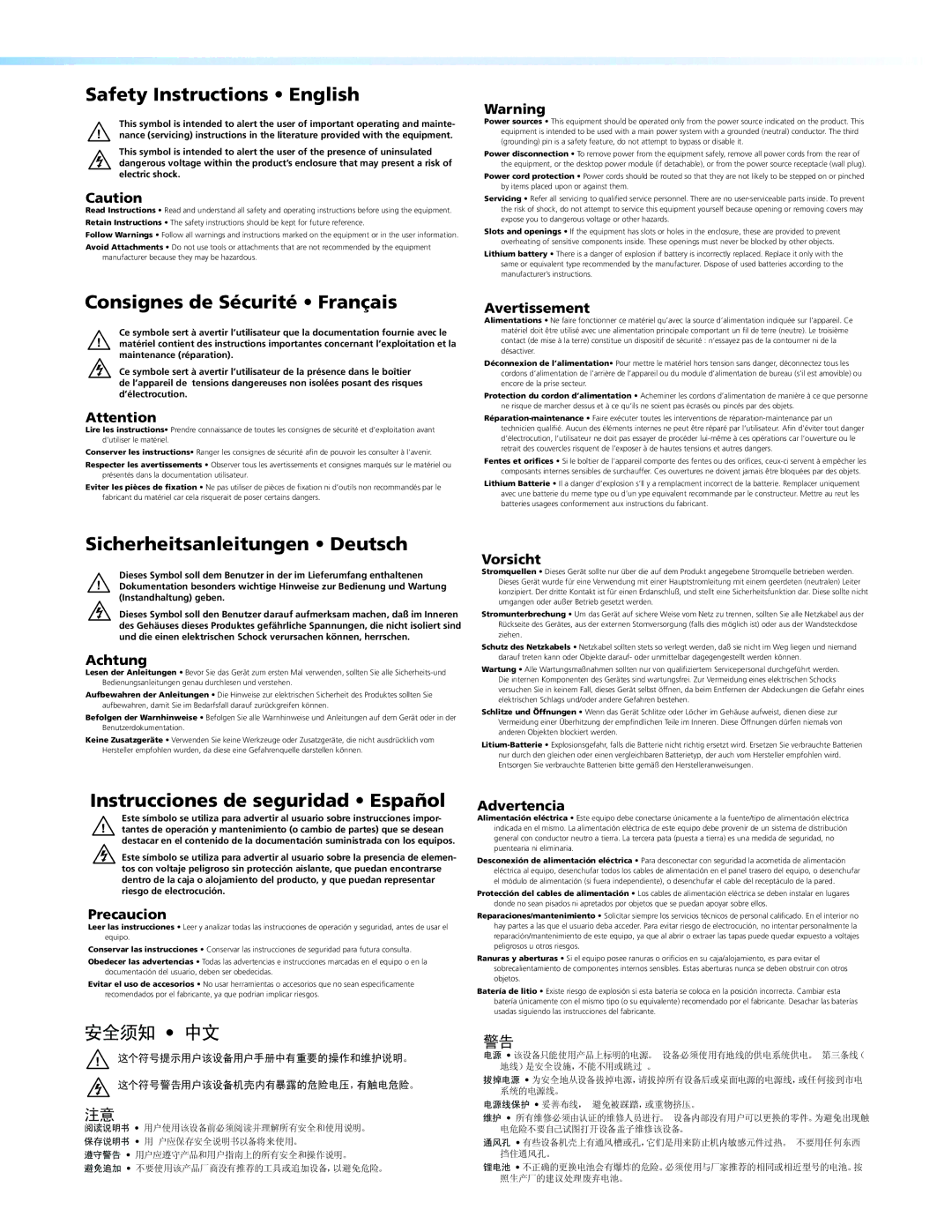 Extron electronic FLS 101, FPM 101 manual Safety Instructions English 