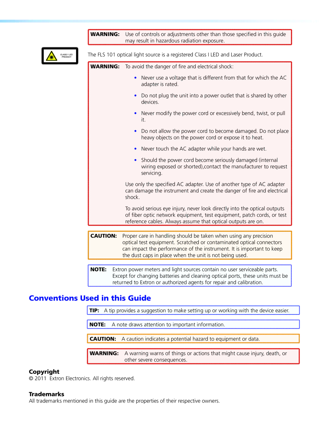 Extron electronic FPM 101, FLS 101 manual Conventions Used in this Guide 