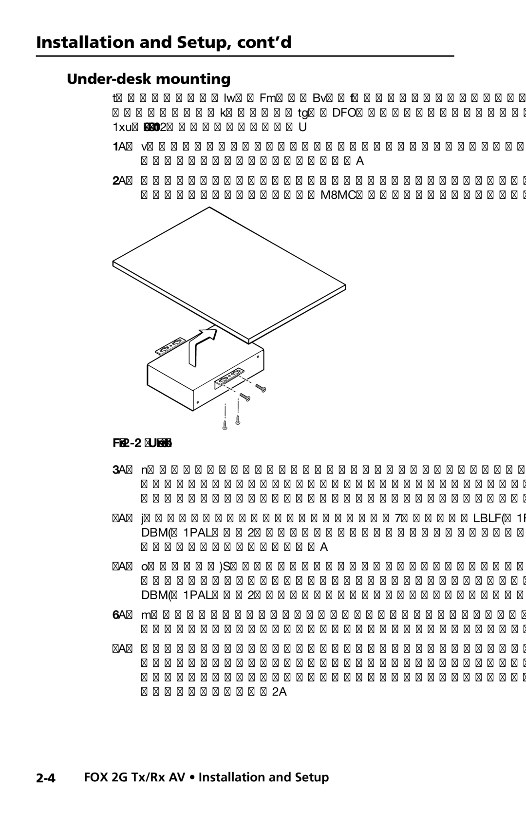 Extron electronic FOX 2G Tx manual Installation and Setup, cont’d, Under-desk mounting 