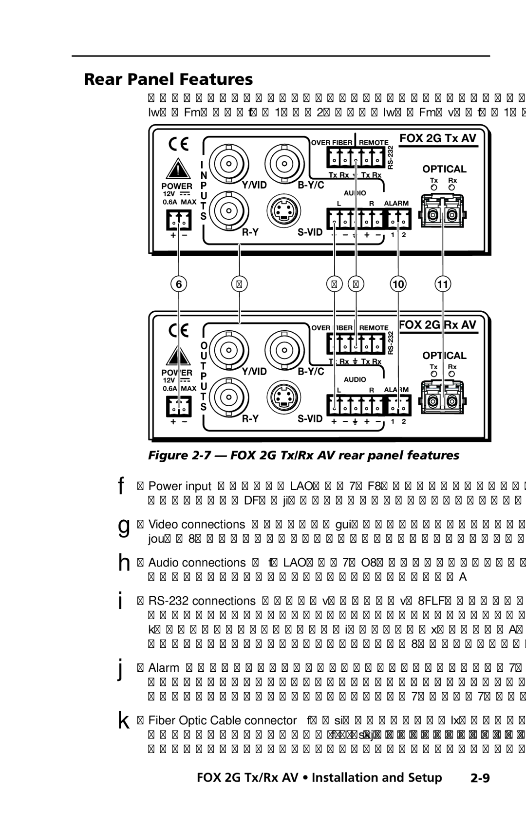 Extron electronic manual Rear Panel Features, FOX 2G Tx AV 