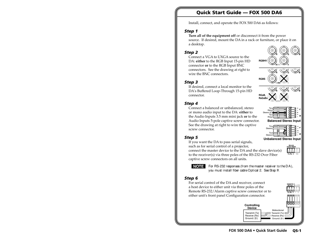 Extron electronic user manual Quick Start Guide FOX 500 DA6, Step 