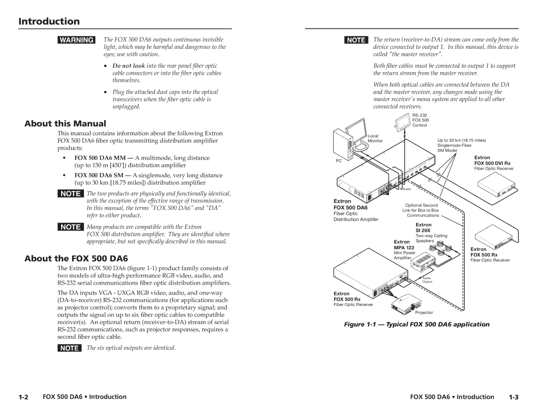 Extron electronic user manual Introduction, About this Manual, About the FOX 500 DA6 