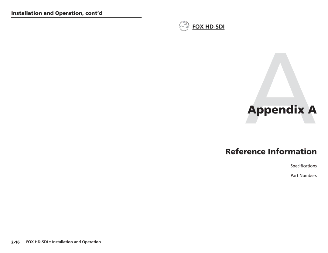 Extron electronic FOX HD-SDI user manual AAppendix a 