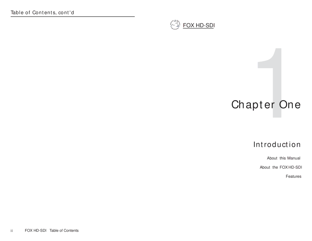 Extron electronic FOX HD-SDI user manual One, Table of Contents, contd 