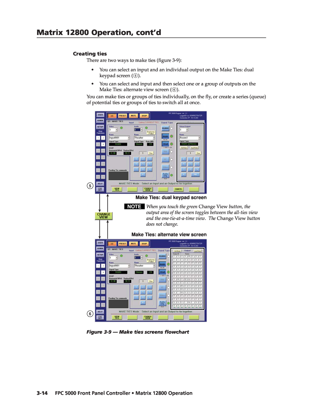 Extron electronic FPC 5000 manual Creating ties, Make Ties dual keypad screen, Make Ties alternate view screen 
