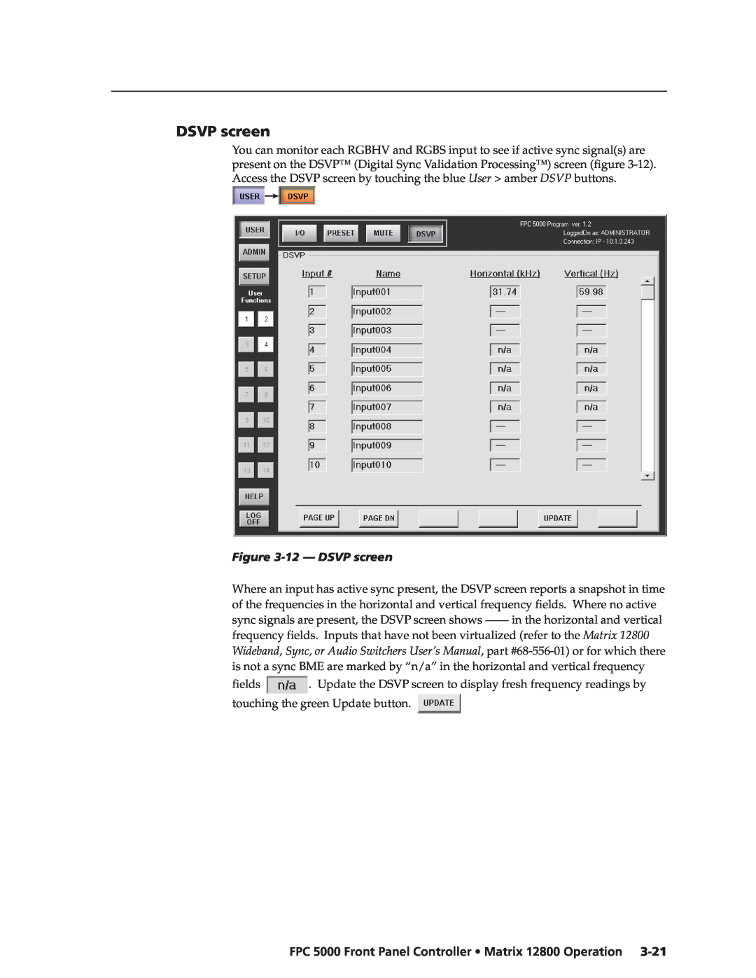 Extron electronic manual 12 - DSVP screen, FPC 5000 Front Panel Controller Matrix 12800 Operation 