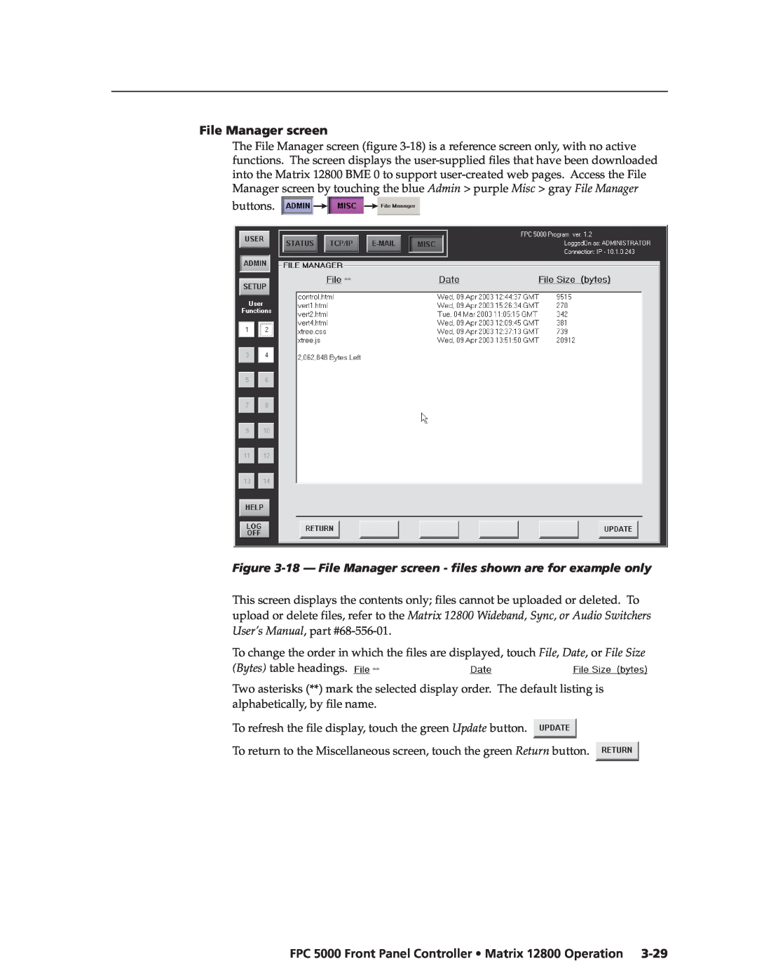 Extron electronic FPC 5000 manual 18 - File Manager screen - files shown are for example only 