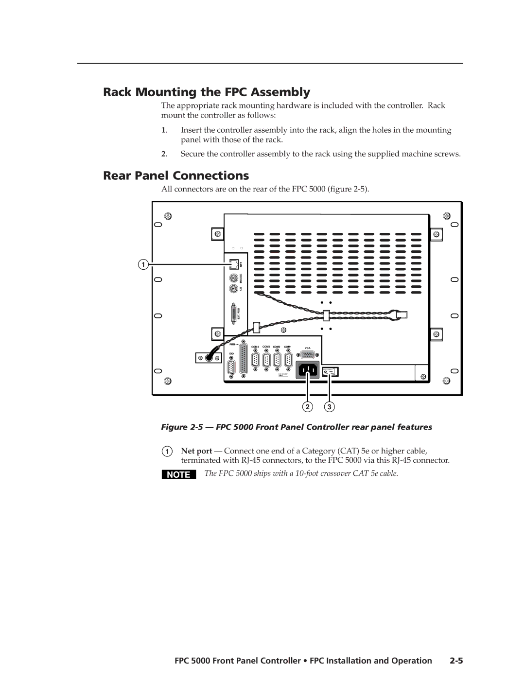 Extron electronic FPC 5000 manual Rack Mounting the FPC Assembly, Rear Panel Connections 