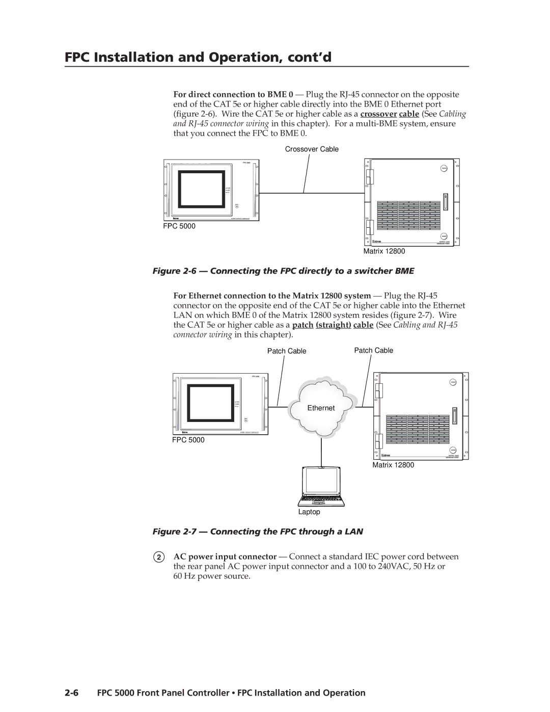 Extron electronic FPC 5000 manual Connecting the FPC directly to a switcher BME 