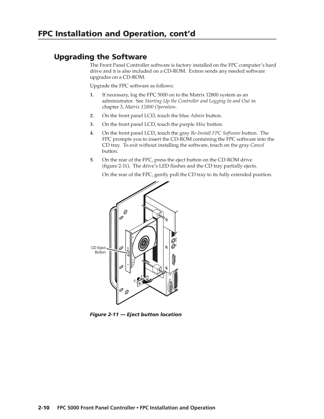 Extron electronic FPC 5000 manual Upgrading the Software, Matrix 12800 Operation 