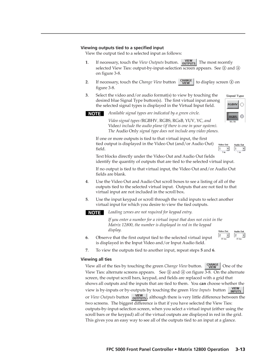 Extron electronic FPC 5000 manual Viewing outputs tied to a specified input, Viewing all ties 