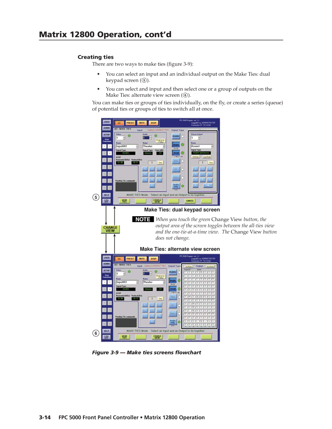 Extron electronic FPC 5000 manual Creating ties, Make Ties dual keypad screen 