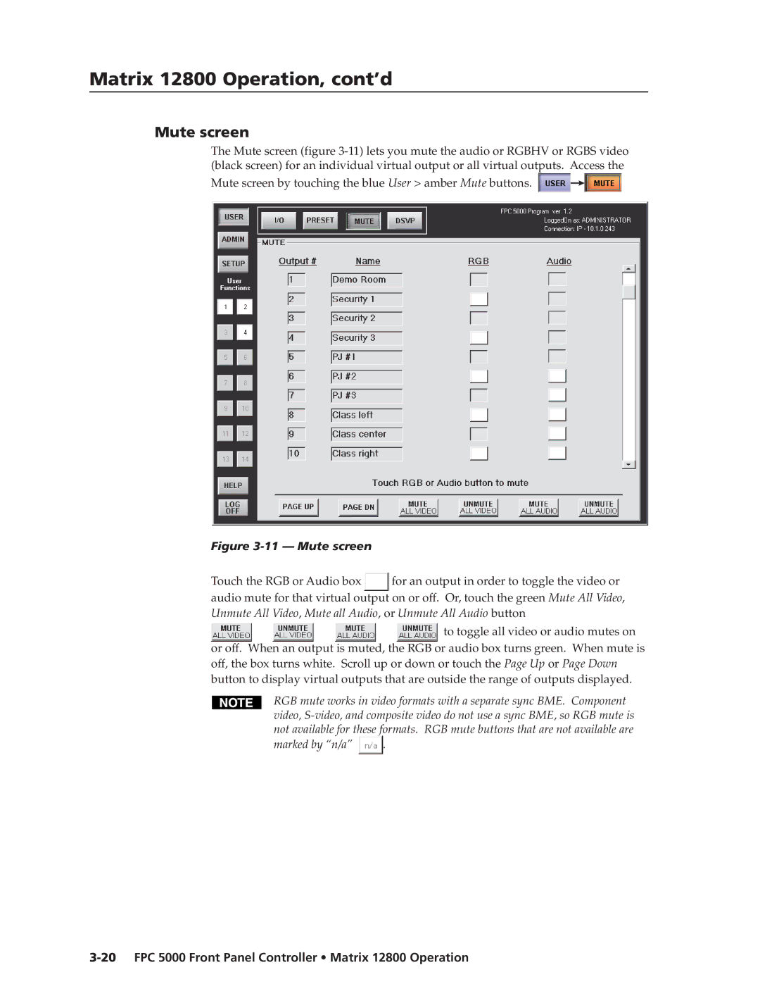 Extron electronic FPC 5000 manual Mute screen 