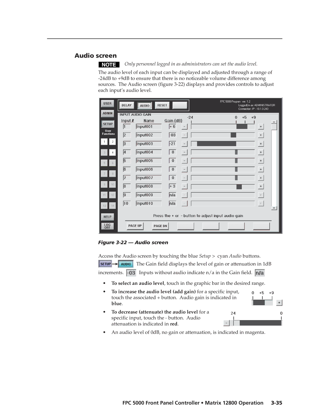 Extron electronic FPC 5000 manual Audio screen 