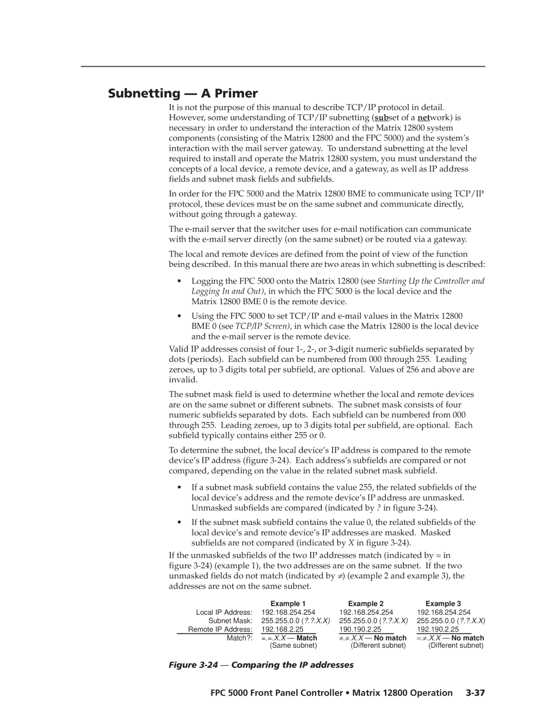 Extron electronic FPC 5000 manual Subnetting a Primer, Example 