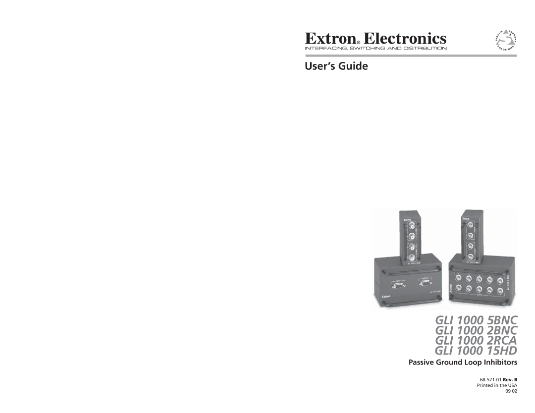 Extron electronic manual GLI 1000 5BNC GLI 1000 2BNC GLI 1000 2RCA GLI 1000 15HD, Passive Ground Loop Inhibitors 