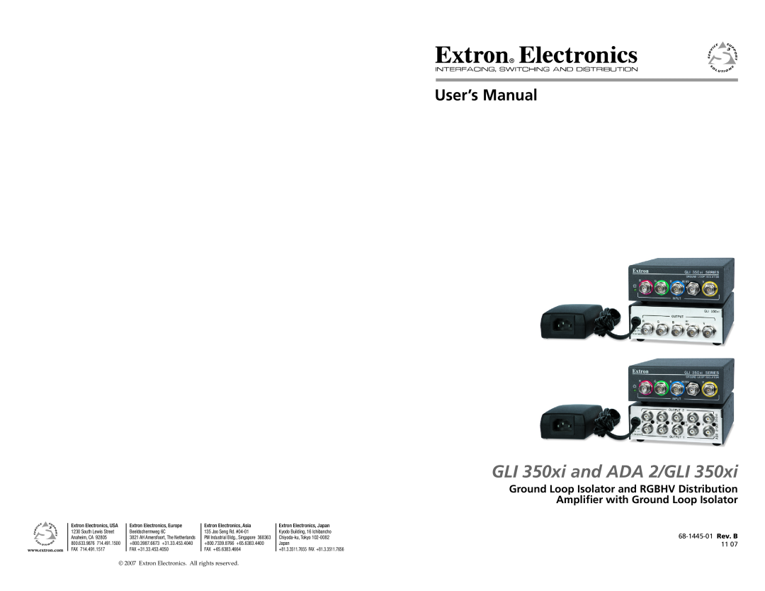 Extron electronic ADA 2/GLI 350xi user manual GLI 350xi and ADA 2/GLI, 68-1445-01 Rev. B 