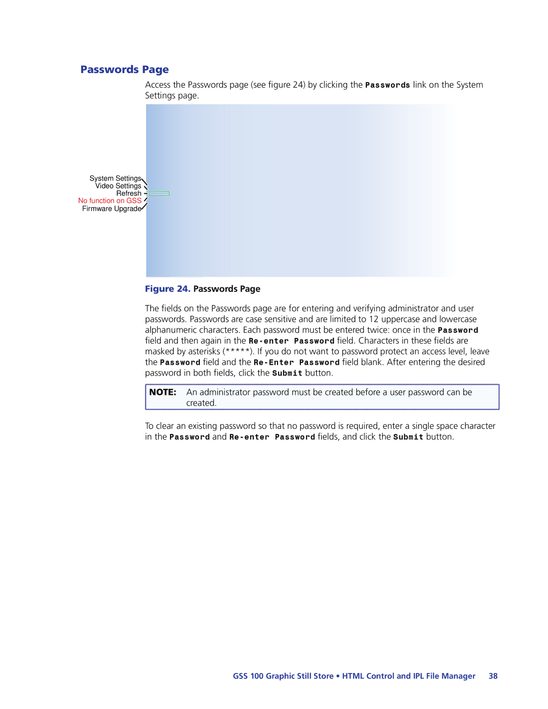 Extron electronic GSS 100 manual Passwords 