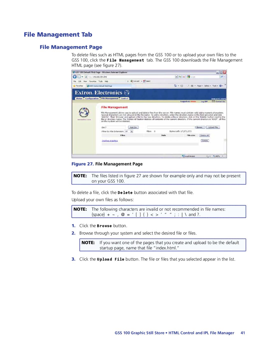 Extron electronic GSS 100 manual File Management Tab 