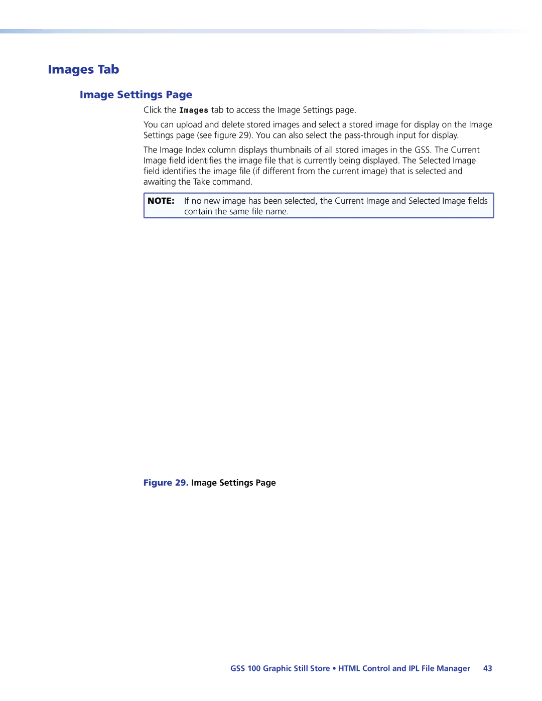 Extron electronic GSS 100 manual Images Tab, Image Settings 