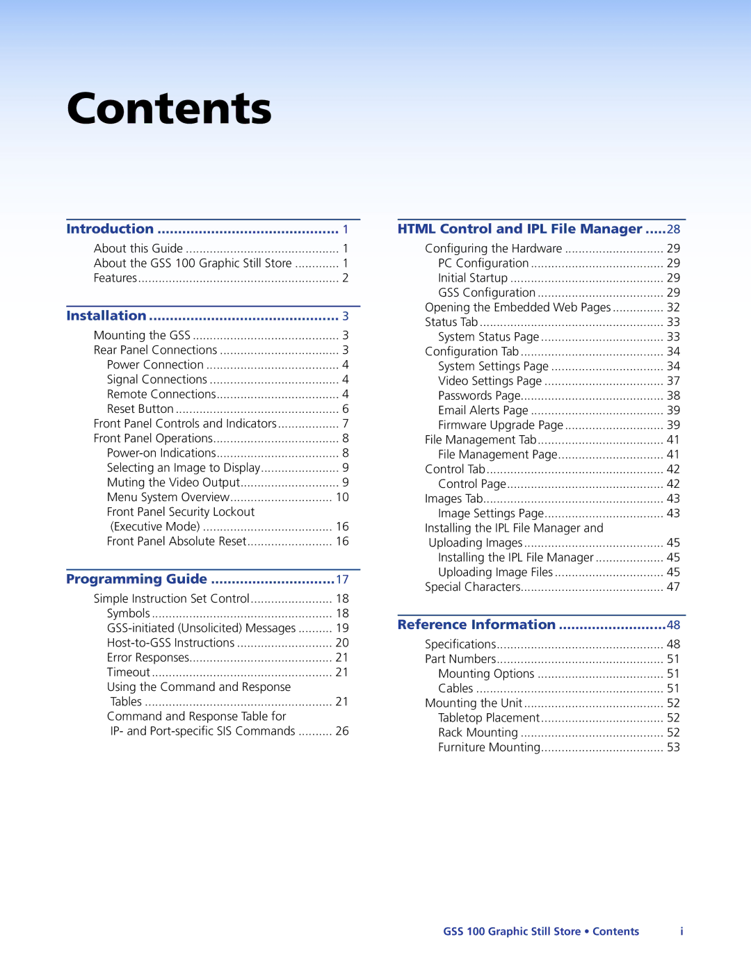 Extron electronic GSS 100 manual Contents 