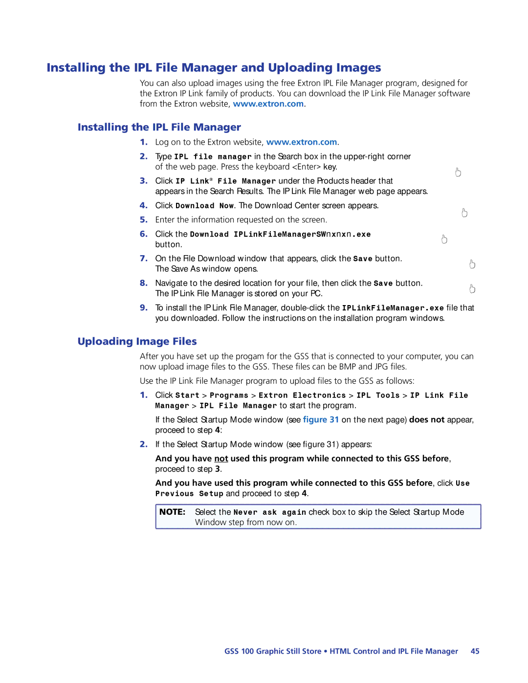 Extron electronic GSS 100 manual Installing the IPL File Manager and Uploading Images, Uploading Image Files 