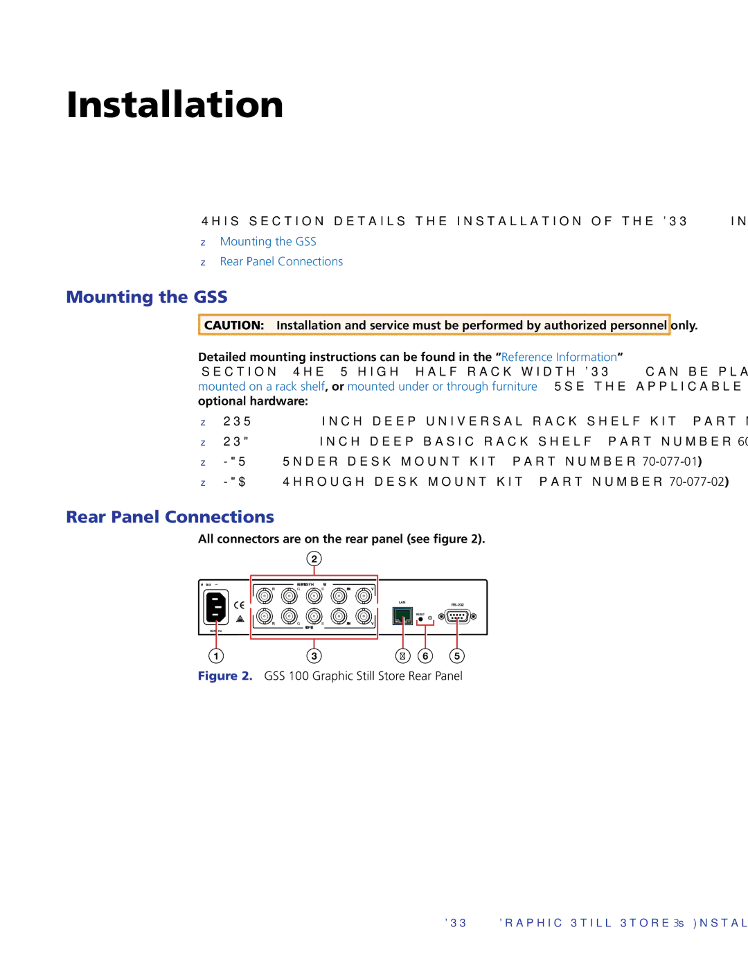 Extron electronic GSS 100 manual Mounting the GSS, Rear Panel Connections 