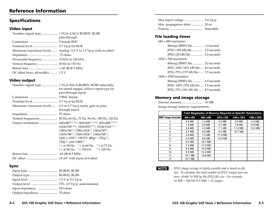 Extron electronic GSS 100 user manual Reference Information, Specifications 