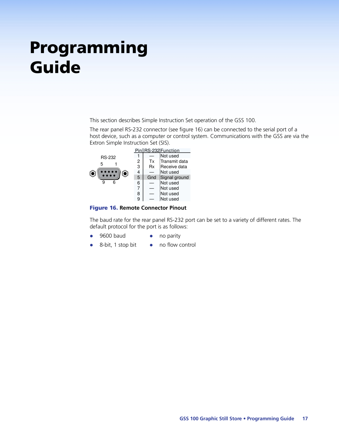 Extron electronic GSS 100 manual Programming Guide, Remote Connector Pinout 