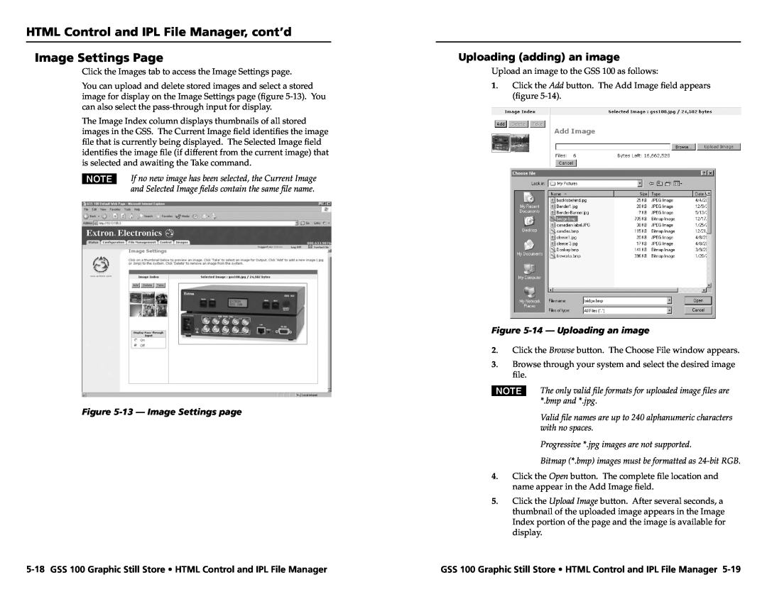 Extron electronic GSS 100 HTML Control and IPL File Manager, cont’d Image Settings Page, 13 - Image Settings page, display 