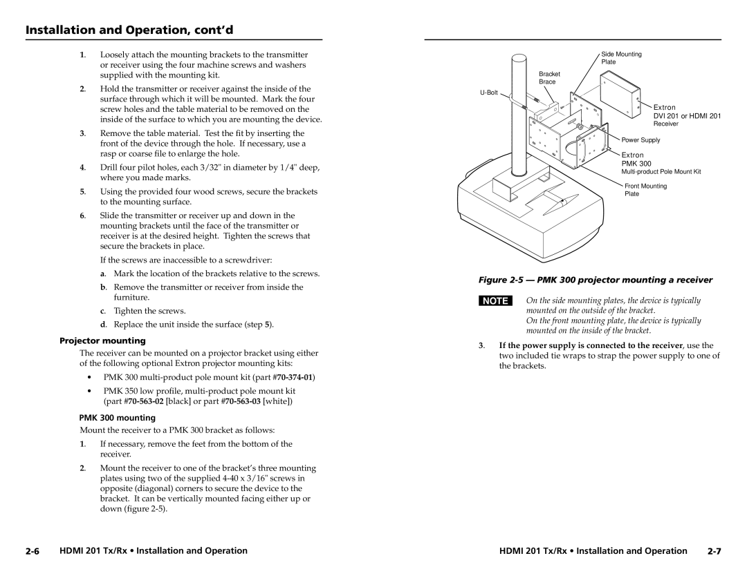 Extron electronic HDMI 201 Rx user manual Projector mounting, PMK 300 mounting 