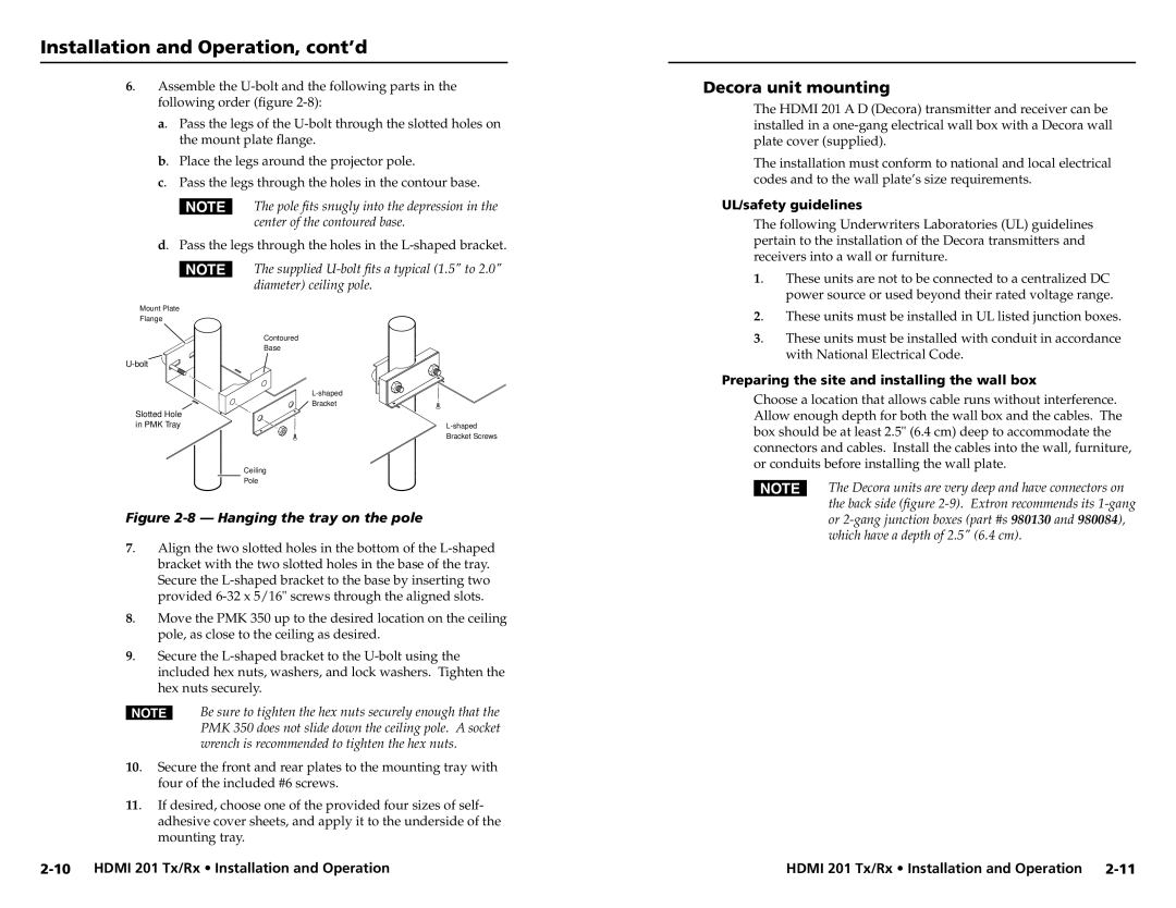 Extron electronic HDMI 201 Rx user manual Decora unit mounting, Pass the legs through the holes in the L-shaped bracket 