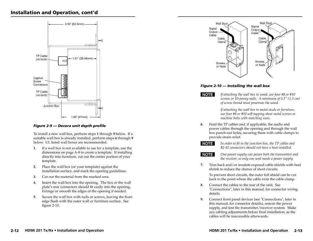 Extron electronic HDMI 201 Rx user manual Installing the wall box, Cut out the material from the marked area 