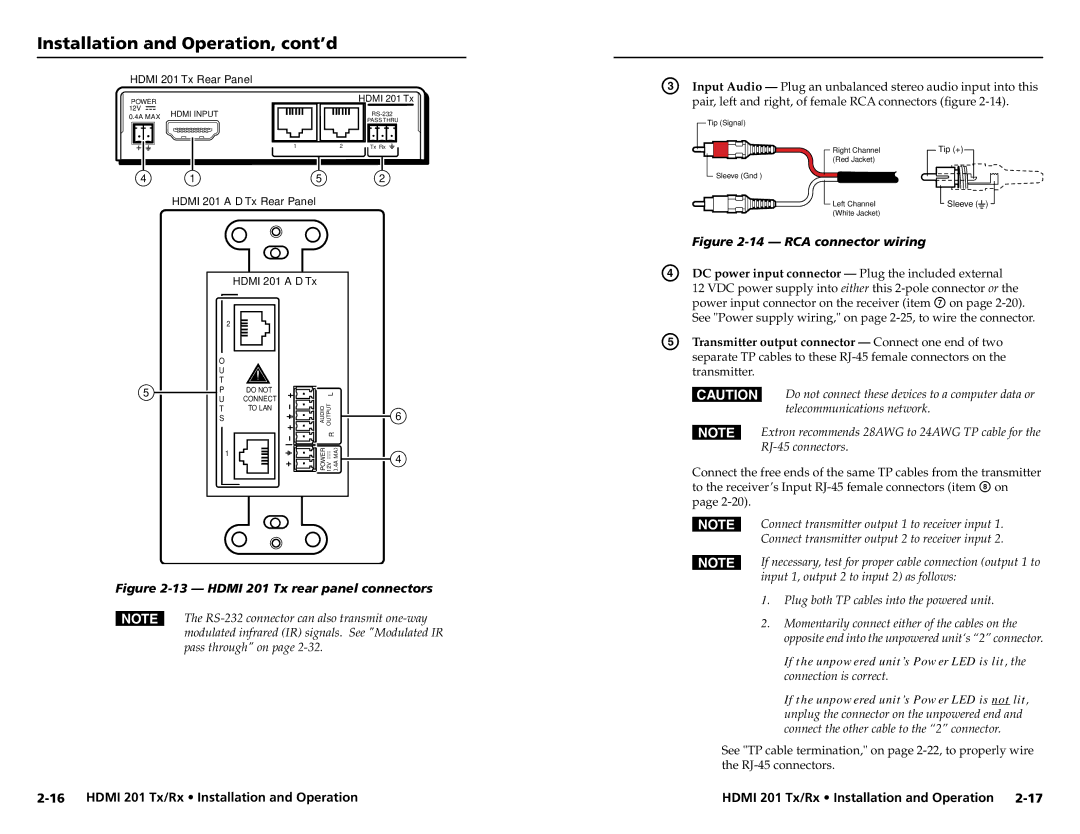 Extron electronic HDMI 201 Rx user manual DC power input connector Plug the included external 