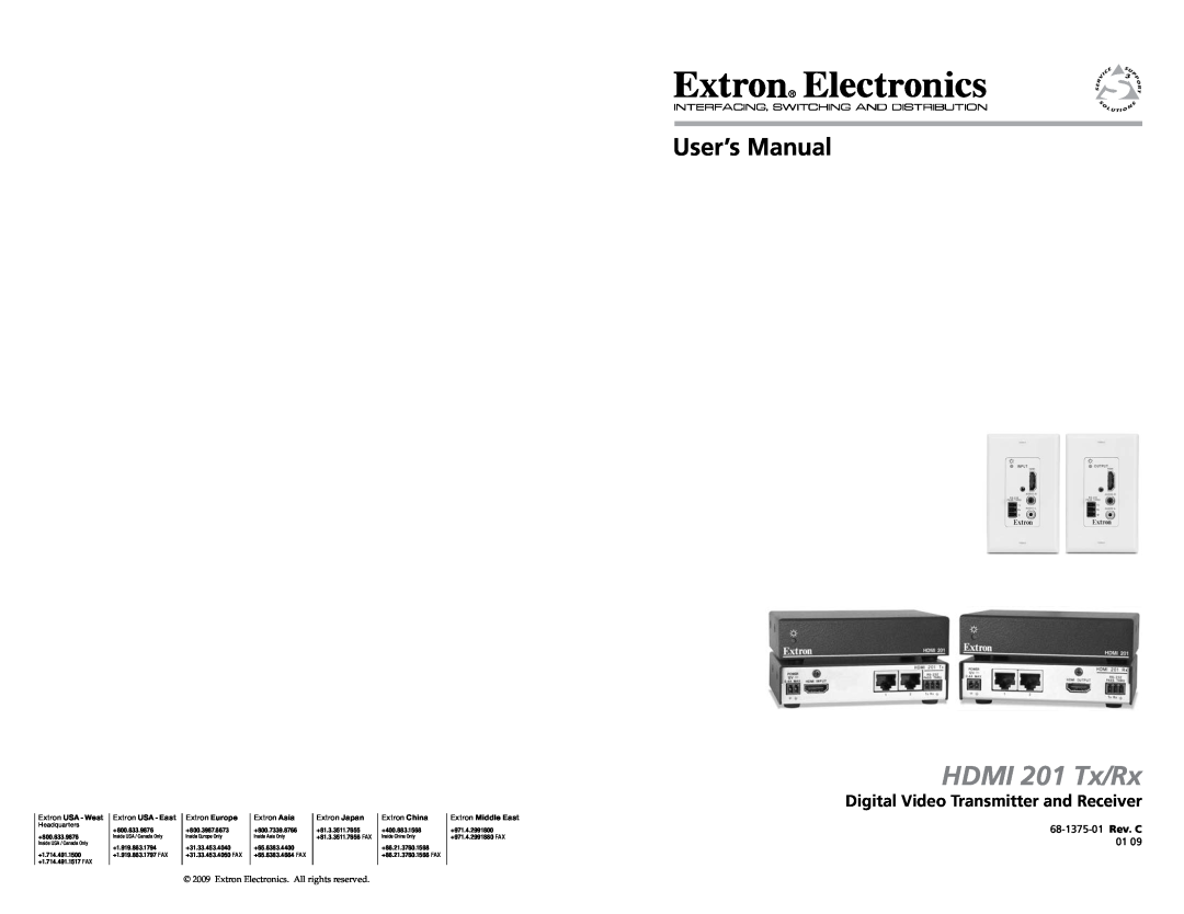 Extron electronic HDMI 201 Rx user manual Digital Video Transmitter and Receiver, HDMI 201 Tx/Rx, Extron USA - West 