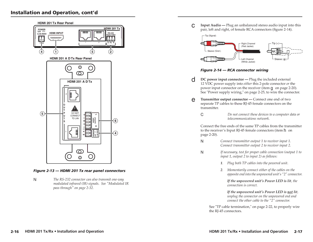 Extron electronic HDMI 201 Tx/Rx user manual Hdmi 201 Tx rear panel connectors 