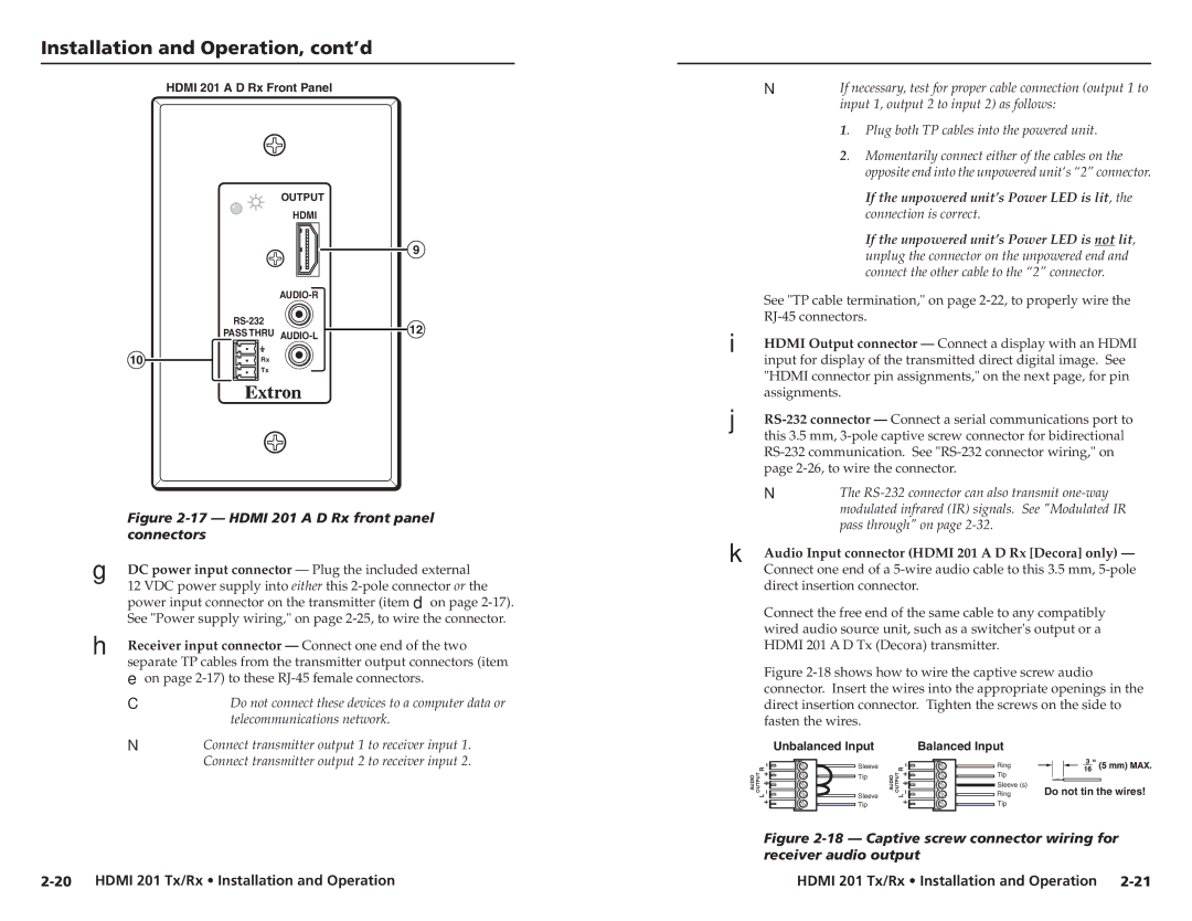 Extron electronic HDMI 201 Tx/Rx user manual Hdmi 201 a D Rx front panel 