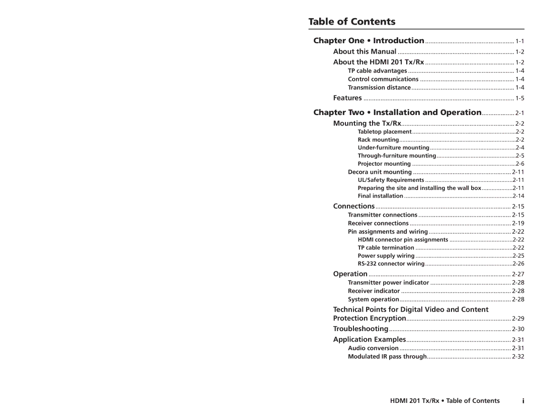 Extron electronic HDMI 201 Tx/Rx user manual Table of Contents 