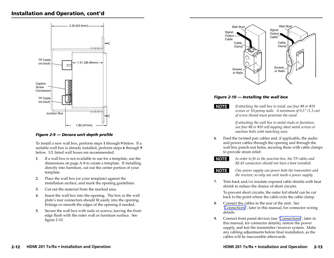 Extron electronic user manual 2-12HDMI 201 Tx/Rx Installation and Operation, 10- Installing the wall box 
