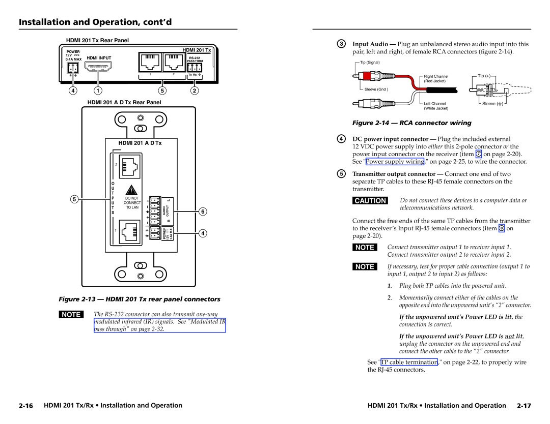 Extron electronic user manual 2-16HDMI 201 Tx/Rx Installation and Operation, 13- HDMI 201 Tx rear panel connectors 