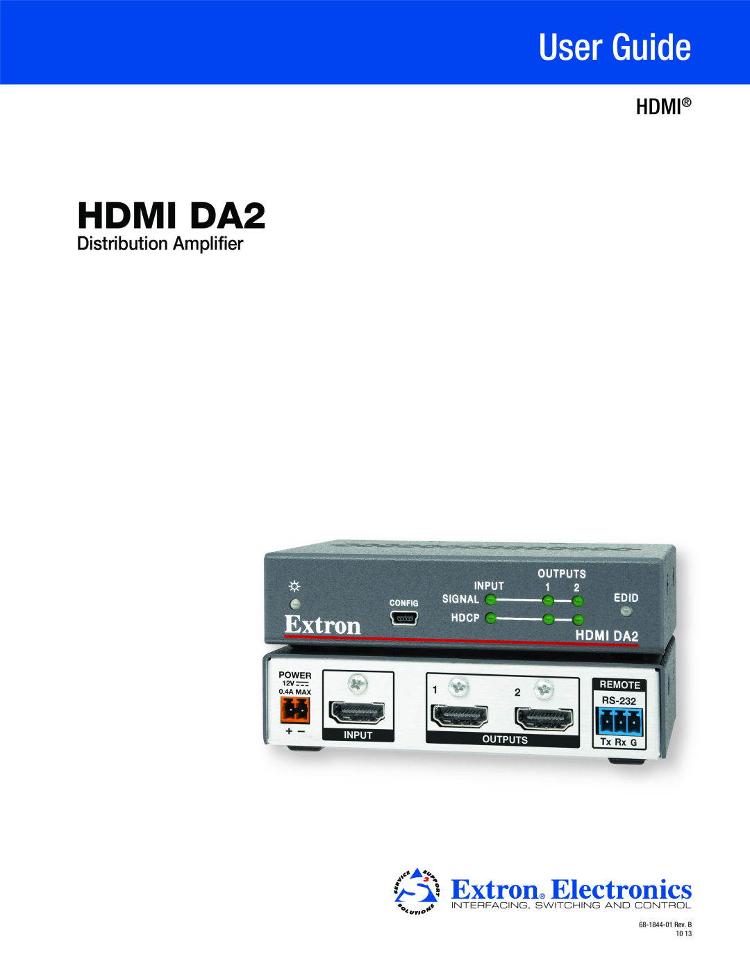 Extron electronic setup guide HDMI DA2 Setup Guide, a b d e, Overview, Front Panel, Rear Panel, Installation 