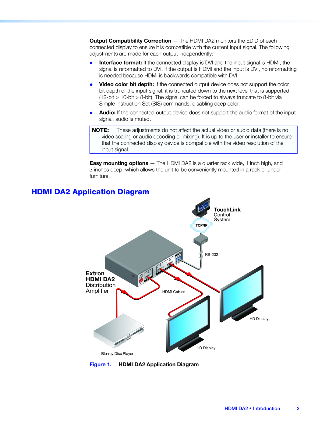 Extron electronic manual HDMI DA2 Application Diagram, Extron HDMI DA2, Distribution Amplier 