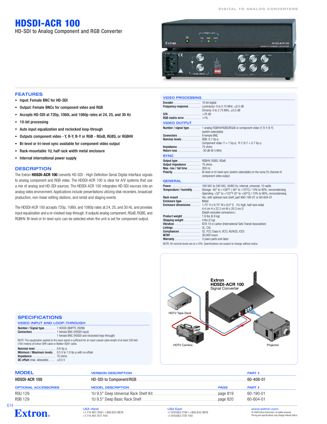 Extron electronic SDI-AVR 100, HDSDI-ACR 100 manual Hdsdi-Acr Sdi-Avr, User’s Guide, C Printed in the USA 02 