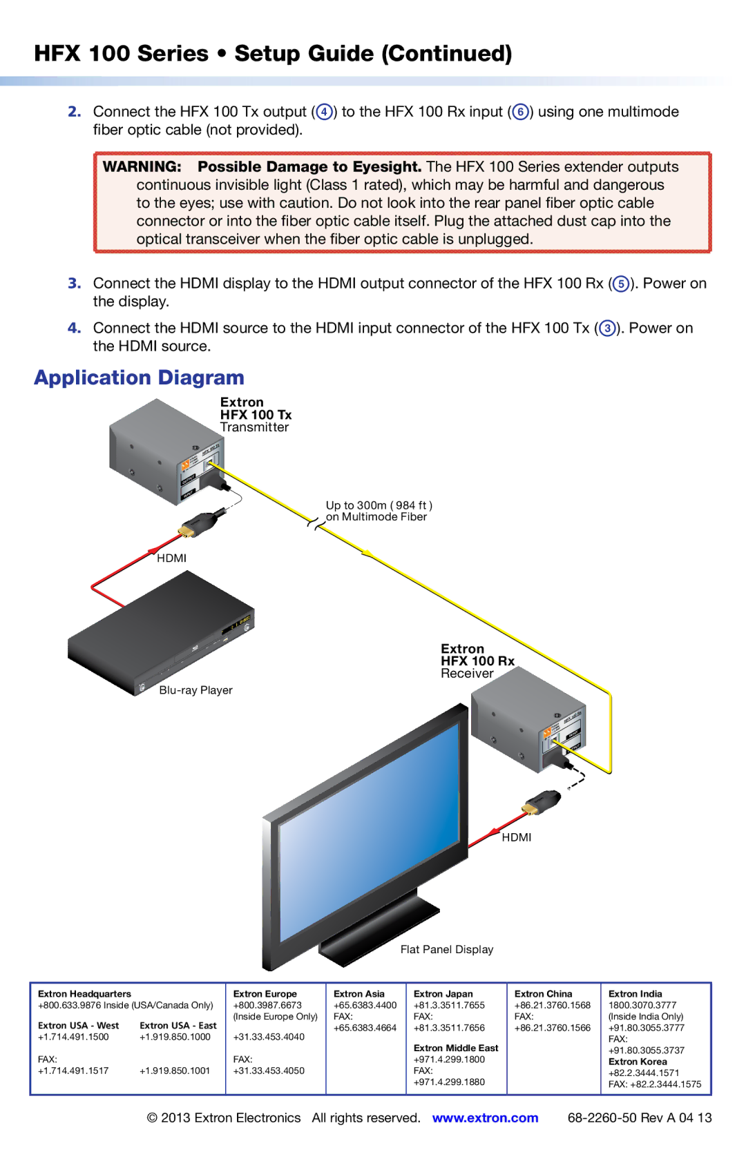 Extron electronic HFX 100 RX Application Diagram, Extron USA West Extron USA East, Extron Middle East, Extron Korea 