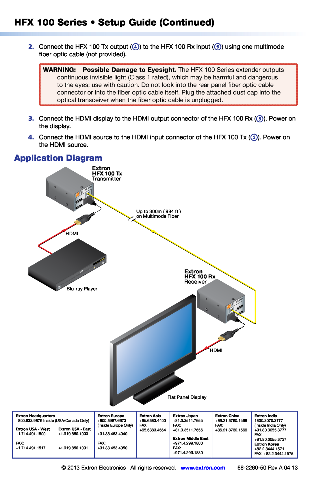 Extron electronic HFX 100 RX setup guide HFX 100 Series Setup Guide Continued, Application Diagram 