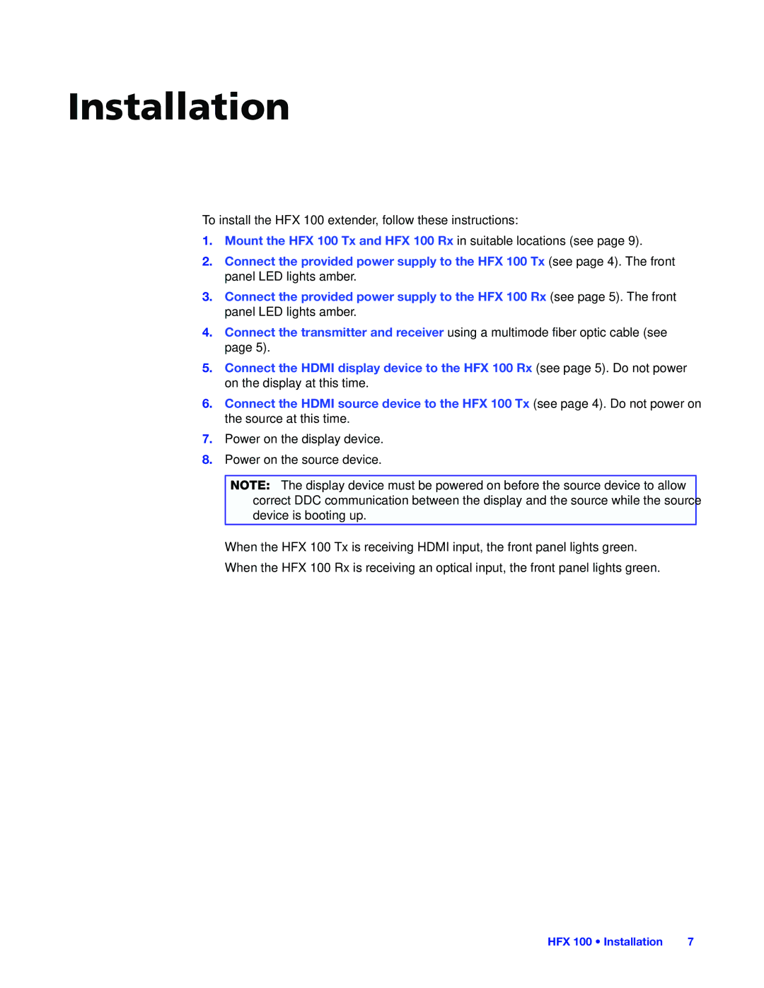 Extron electronic HFX 100 RX, HFX 100 TX manual Installation 